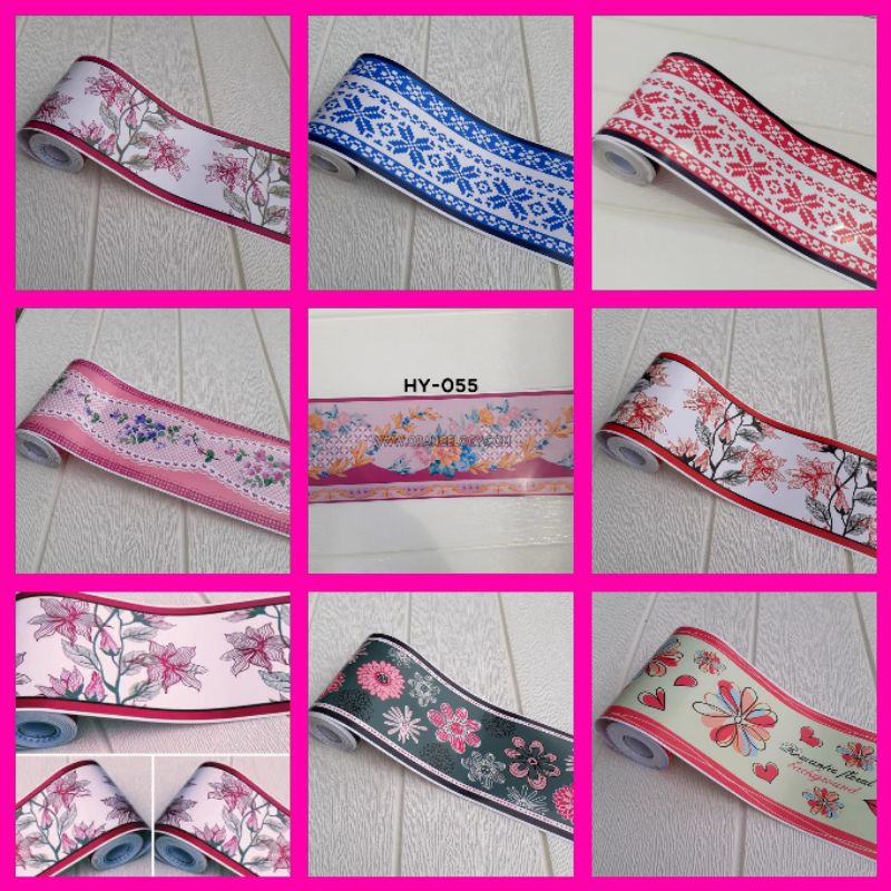 M2M WALLPAPER List Border Stiker 10cm x 10m Wall Border List Border Motif Bunga List Wallpaper Dindi