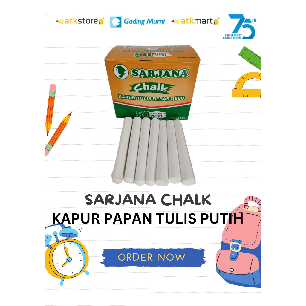 

Sarjana Chalk Kapur Papan Tulis Putih Isi 50 Batang