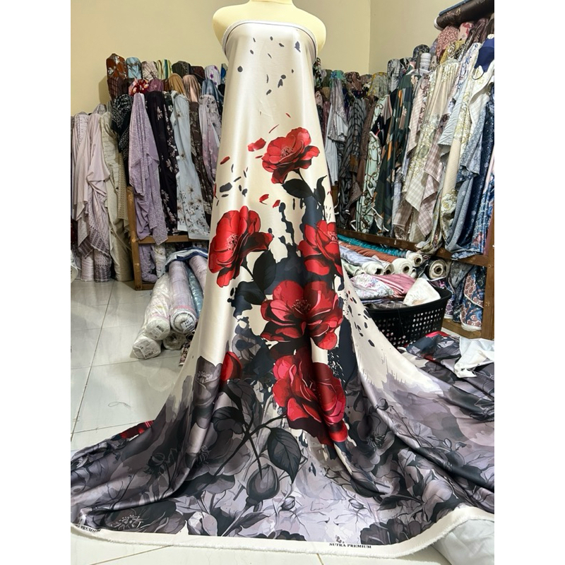 BAHAN ARABIAN SILK// MOTIF BUNGA BESAR // kain meteran // kain gamis