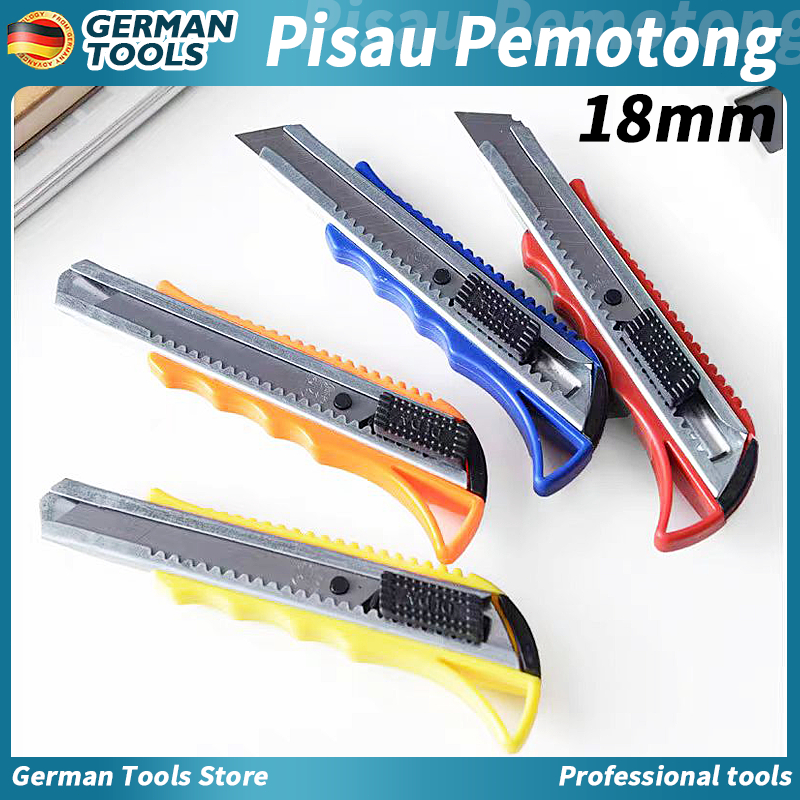 

German tools 18MM Cutter Pisau Pemotong Kertas （COD）Knife Utility Auto Lock multifungsi penggaris kater tajam Pisau Cutter D