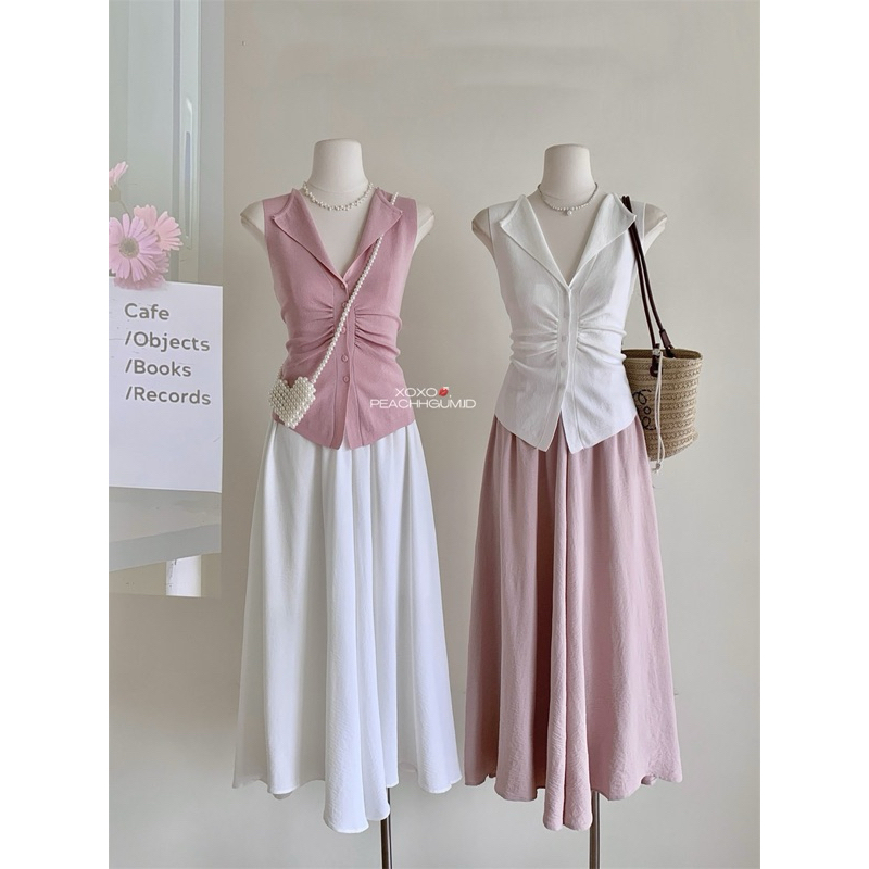 Zoe Top | sleeveless top Summer New Korean Slim Fit Lapel Design Pleated Commuter South Korea Dongda