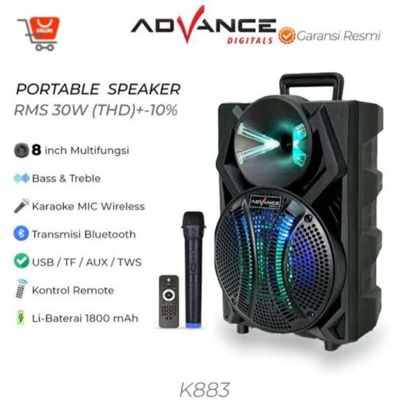 Speaker portabel advance 8 inch K883 bluethooth