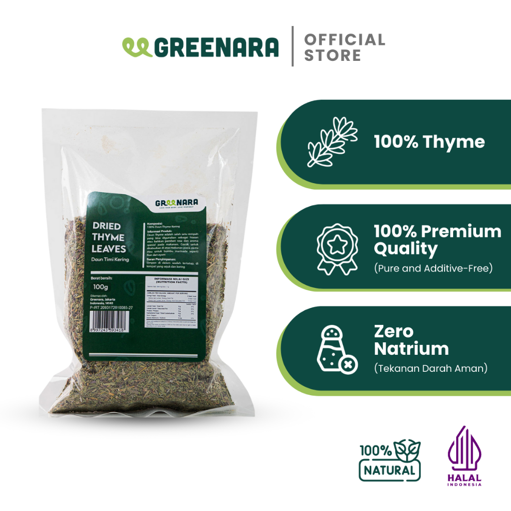

Greenara - Daun Thyme Kering 100gr / Dried Thyme Leaves (Sachet)