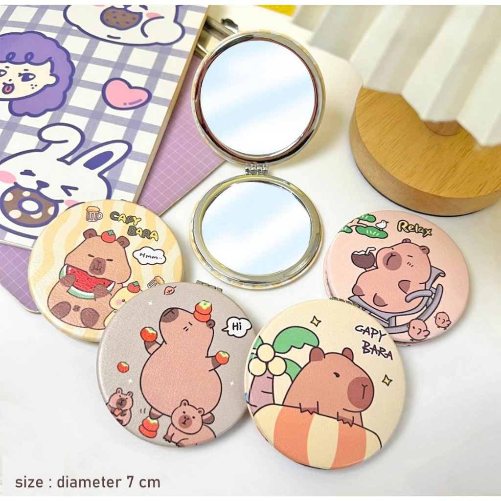 Cermin Lipat 2 Sisi Capybara Lucu / Kaca Lipat 2 Sisi Motif Capybara / Cermin Kaca Lipat Capybara 2 