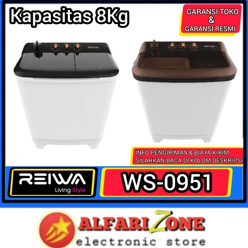 Reiwa WS0951 Mesin cuci 2 Tabung 8kg Mesin cuci Twin Tub 8 Kg REIWA WS0951SBK REIWA WS0951TBN