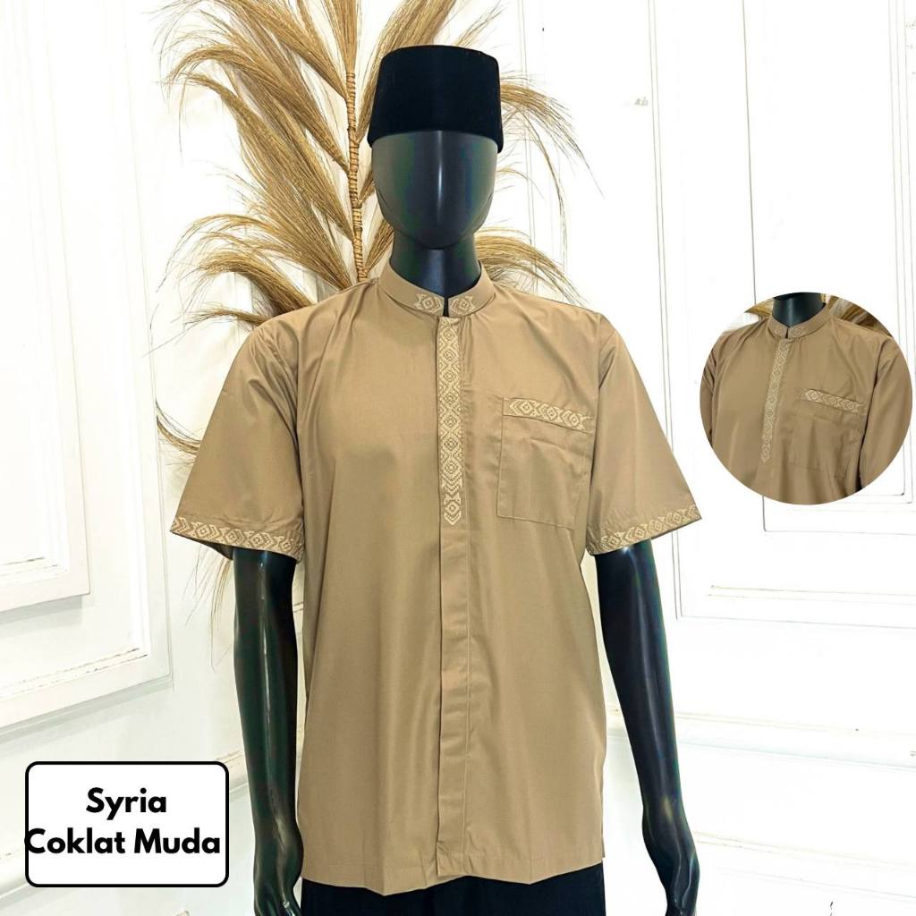 Busana Muslim Baju Koko Tamer Putih Lengan Pendek