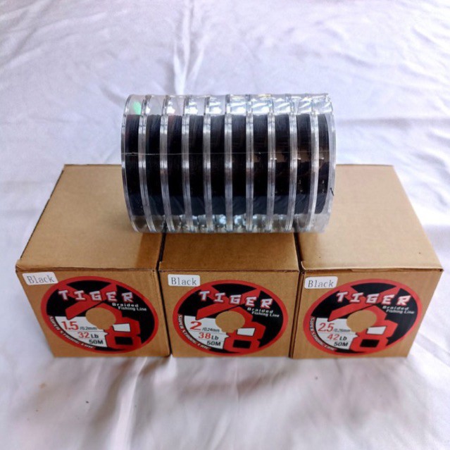 BRAID NILON PE TIGER X8 FISHING LANE MULTI & BLACM SEMUA UKURAN