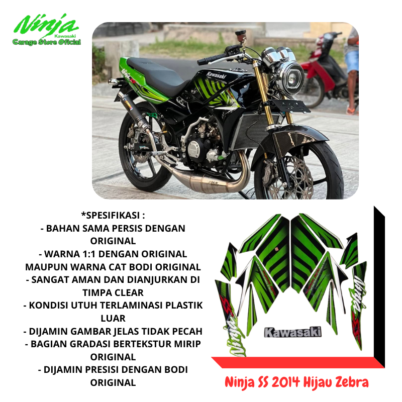 Striping Kawasaki Ninja SS 2014 2015 Zebra Hijau Original ( Metalik ) High Quality Full Set Berkuali