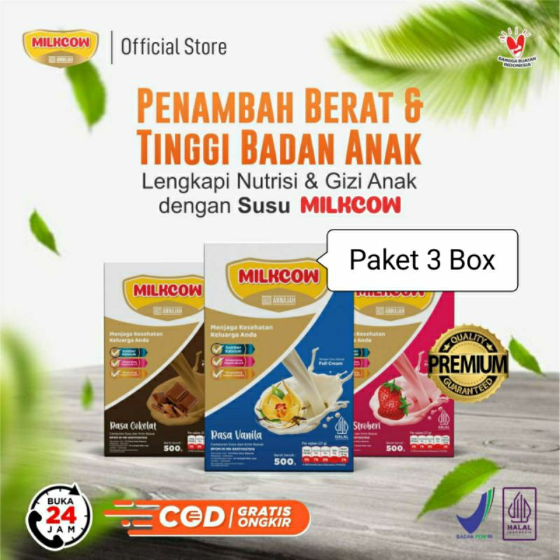 

(Paket 3 Box) MILKCOW Susu Gemuk Alami dan Penambah Nafsu Makan | Anak dan Remaja