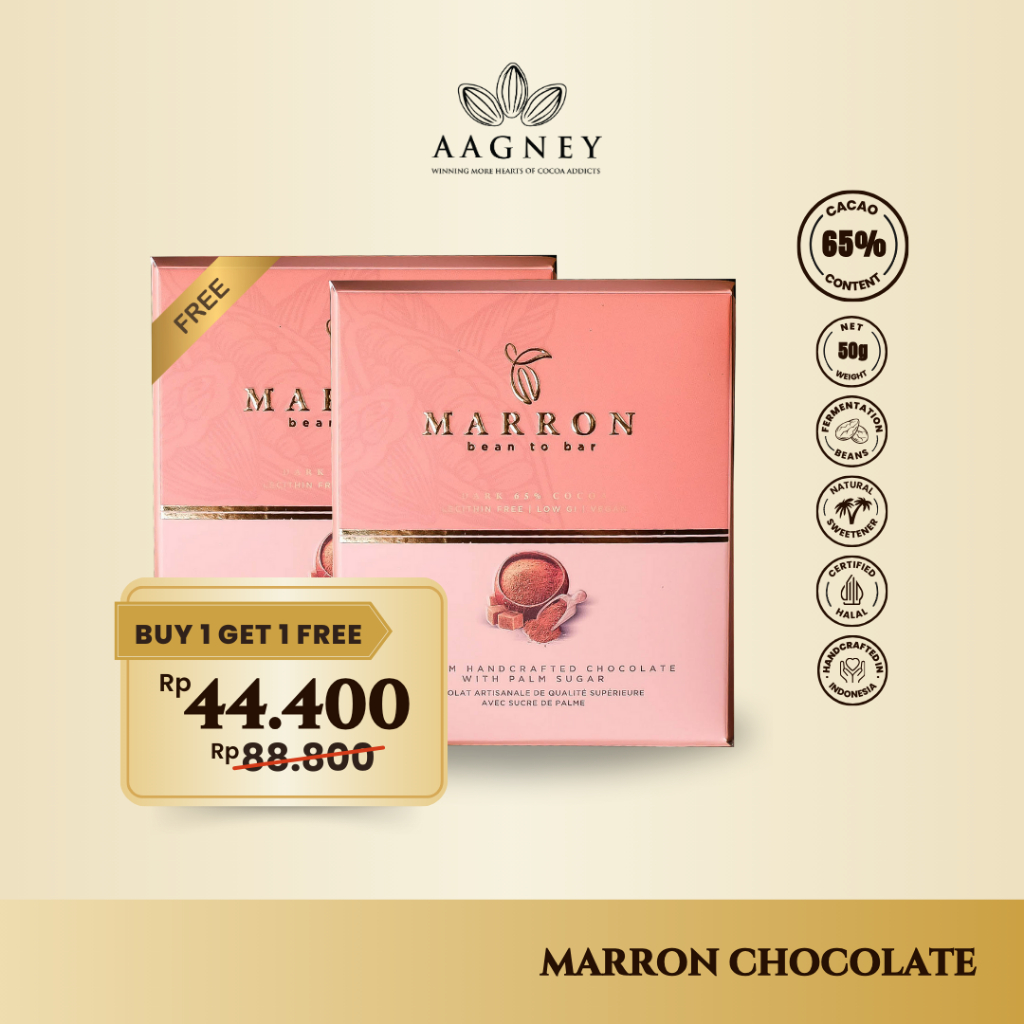 

[BUY 1 GET 1 FREE] Marron Chocolate Dark 65% Cocoa | Cokelat Vegan 50gr - Aagney Cocoa