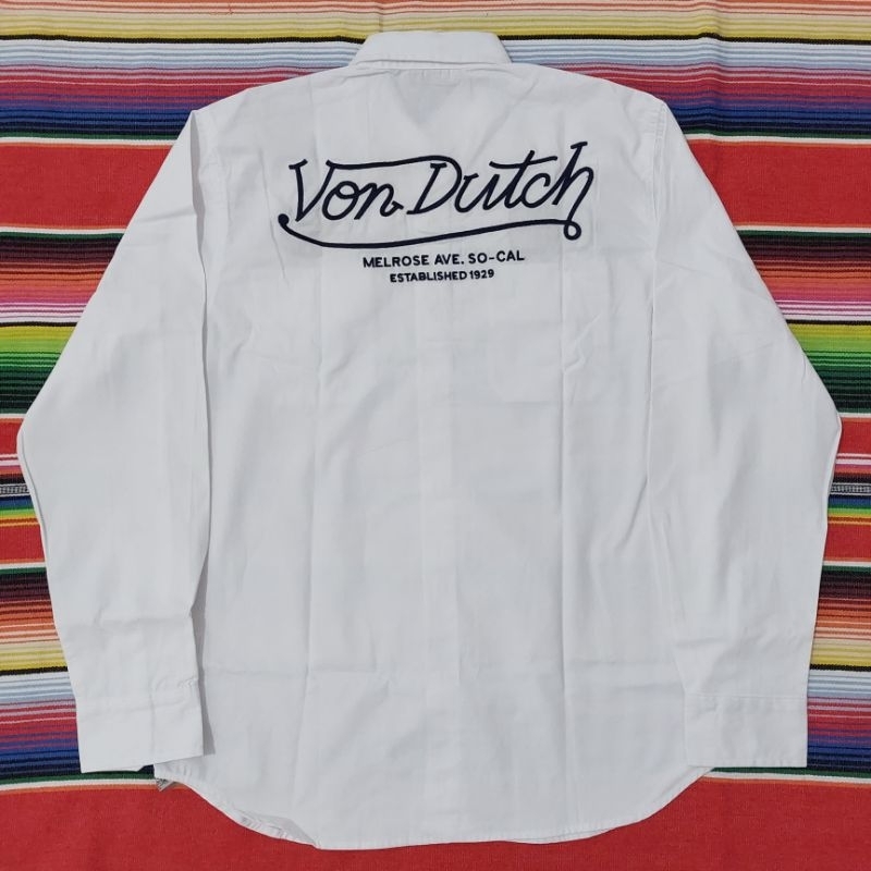 LONG WORKSHIRT - VON DUTCH - L - PUTIH ORIGINAL