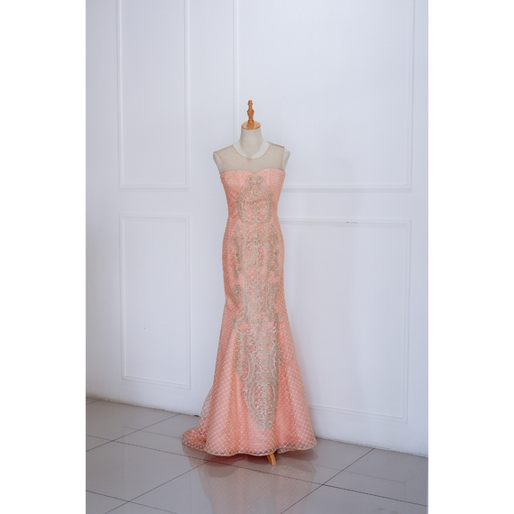 Peach Mermaid with Beads Long Dress Mewah Preloved Second