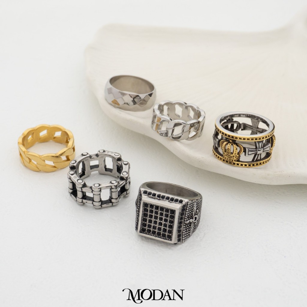 MODAN - Limited Edition Titanium Chain Pearl Ring For Men Cincin Pria Rantai Mutiara Stainless Steel