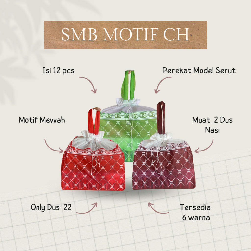 

Tas Hajatan Spunbond Dus Nasi Motif CH Isi 12 pcs - Serut Jahit
