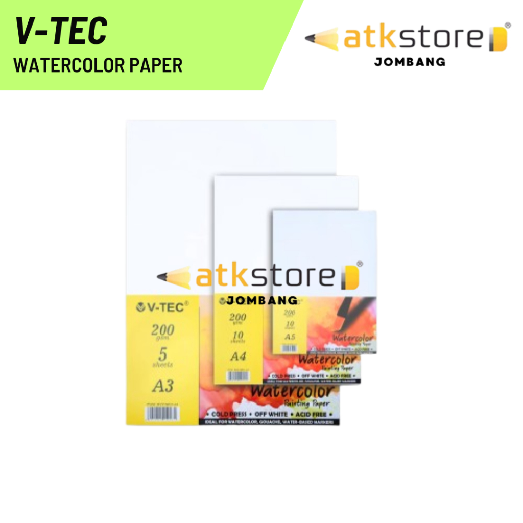 

V-TEC Watercolor Painting Paper / Kertas Lukis Vtec Cat Air A3 A4 A5 A6 200 Gsm Gambar WCP