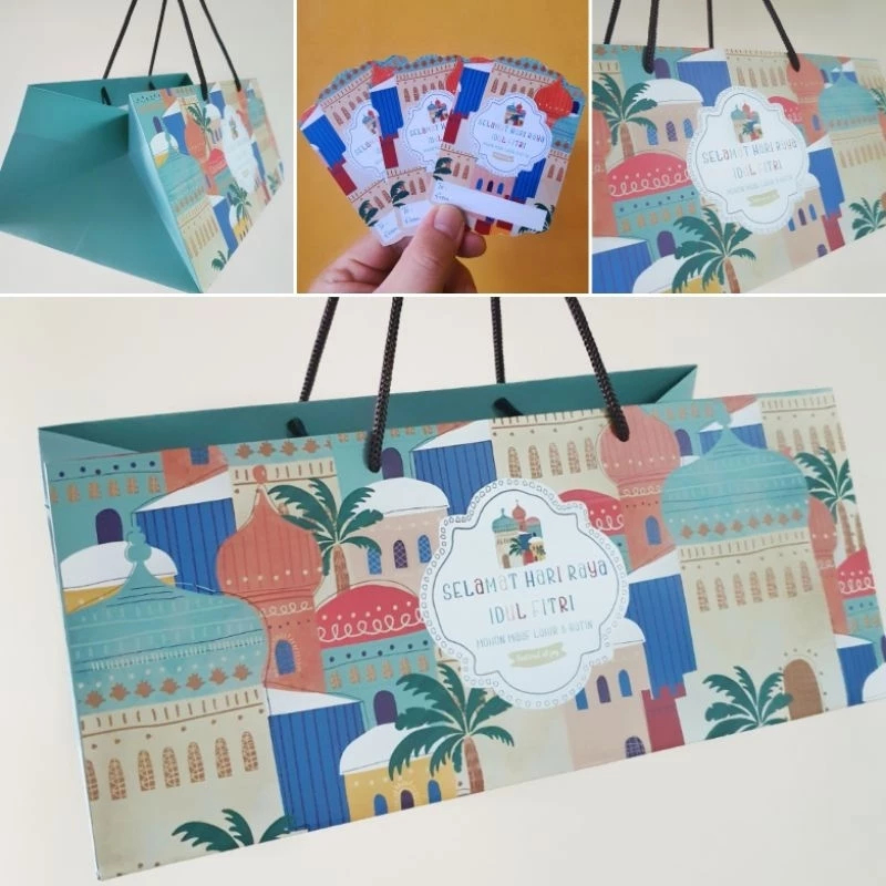 

5 pcs paperbag edisi lebaran kemasan kue kering tas bingkisan hampers eid mubarak ukuran 31 x 19 x 13 cm