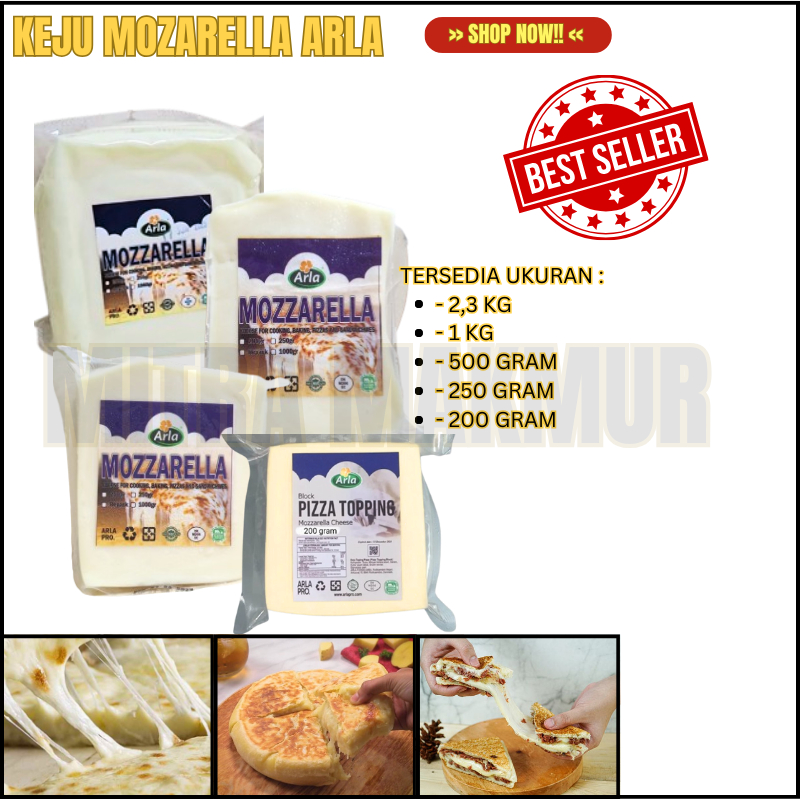 

Keju Mozarella Arla Pizza Topping 500 Gram import denmark (Halal) Mulur Lumer murah terlaris