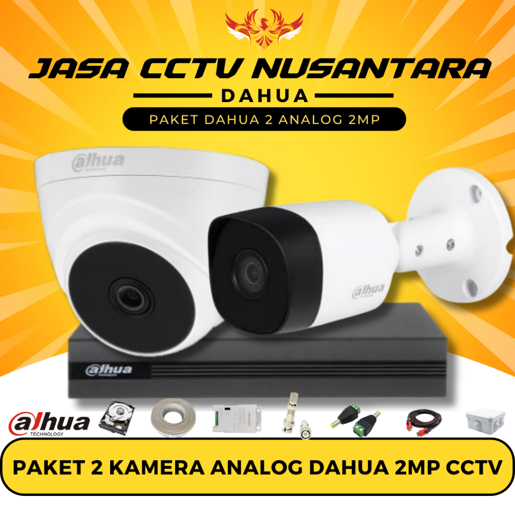 PAKET 2 KAMERA DAHUA ANALOG 2MP CCTV + JASA INSTALLASI