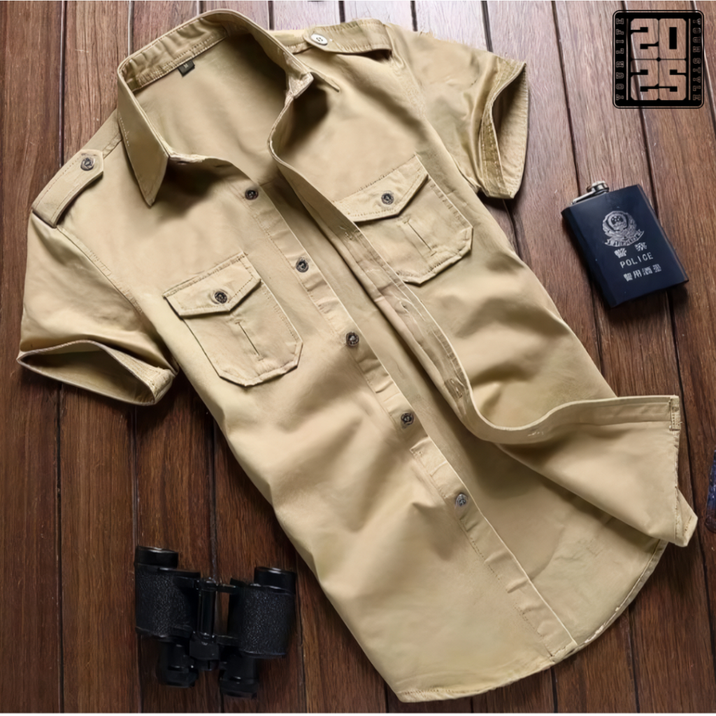 Kemeja Tactical Pria Cream / Kemeja Tactical / Kemeja Tactical Pria / Kemeja Tactical Lengan Pendek 