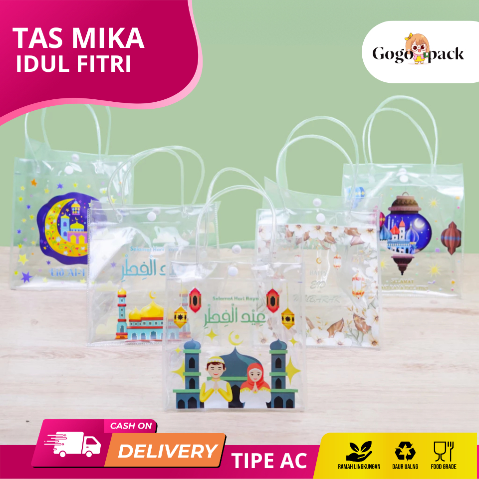 

Tas Mika PVC Transparan / Tas Mika PVC Polos Goodiebag Hampers Idul Fitri Transparant Bening Murah / Tas Transparan Hampers Lebaran Idul fitri AC07-AC35 LEBARAN