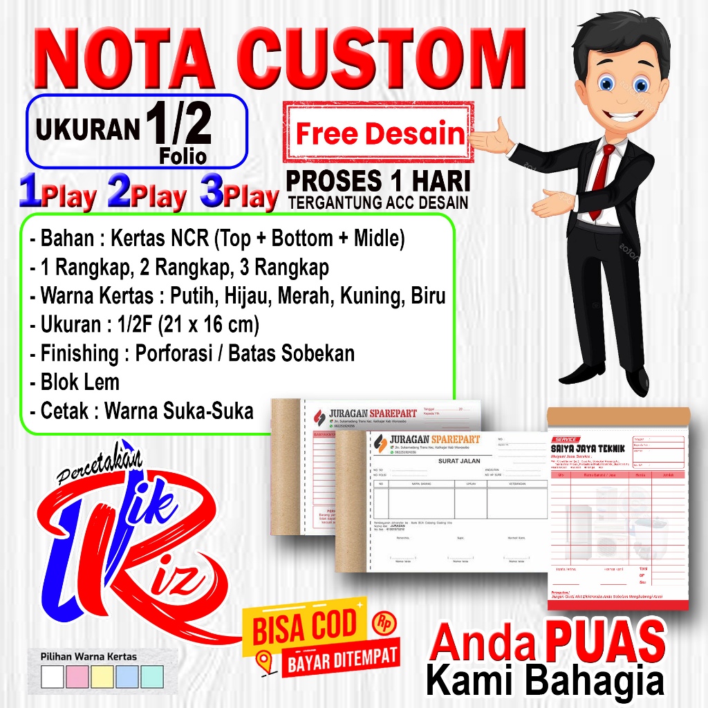 

Nota Custom Invois Faktur ukuran 1/2 Folio