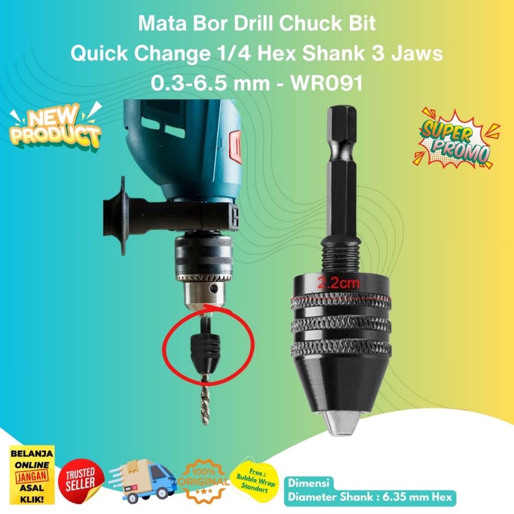 Kepala Mata Bor Drill Chuck Bit Quick Change 1-4 Hex Shank - 0.3-6.5mm MURAH Kuat WR091