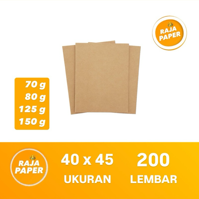 

Kertas Samson Ukuran 40 Cm x 45 Cm 200 lembar 70 80 125 150 Gsm Gr Gram ( 400 Mm x 450 Mm ) 200 Lbr 200 Pcs Kertas Kraft Liner Bungkus Packing Brown Kraft Kertas Coklat Pembungkus Packaging