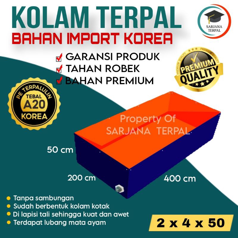 Terpal kolam terpal kotak A20 400x200x50 / 4x2x0.5 kolam terpal budidaya lele,nila,gurame