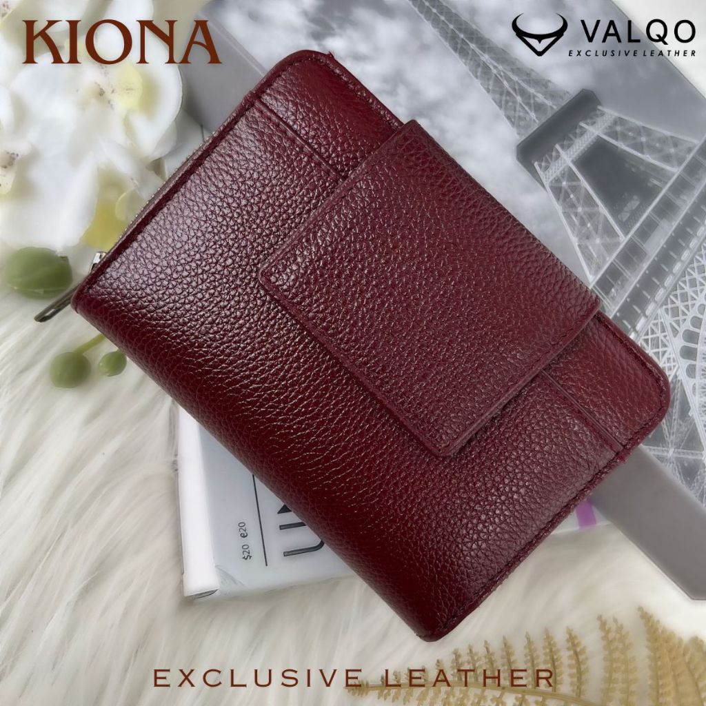 VALQO KIONA Dompet Kulit Sapi Wanita 13 Kartu 2 Foto Slot Resleting Dompet wanita Dompet kecil Dompe