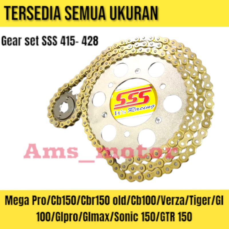 gear set sss 415 428 rantai gold random mega pro/cb150/cbr150 old/cb100/verza/Tiger/gl 100/glpro/glm