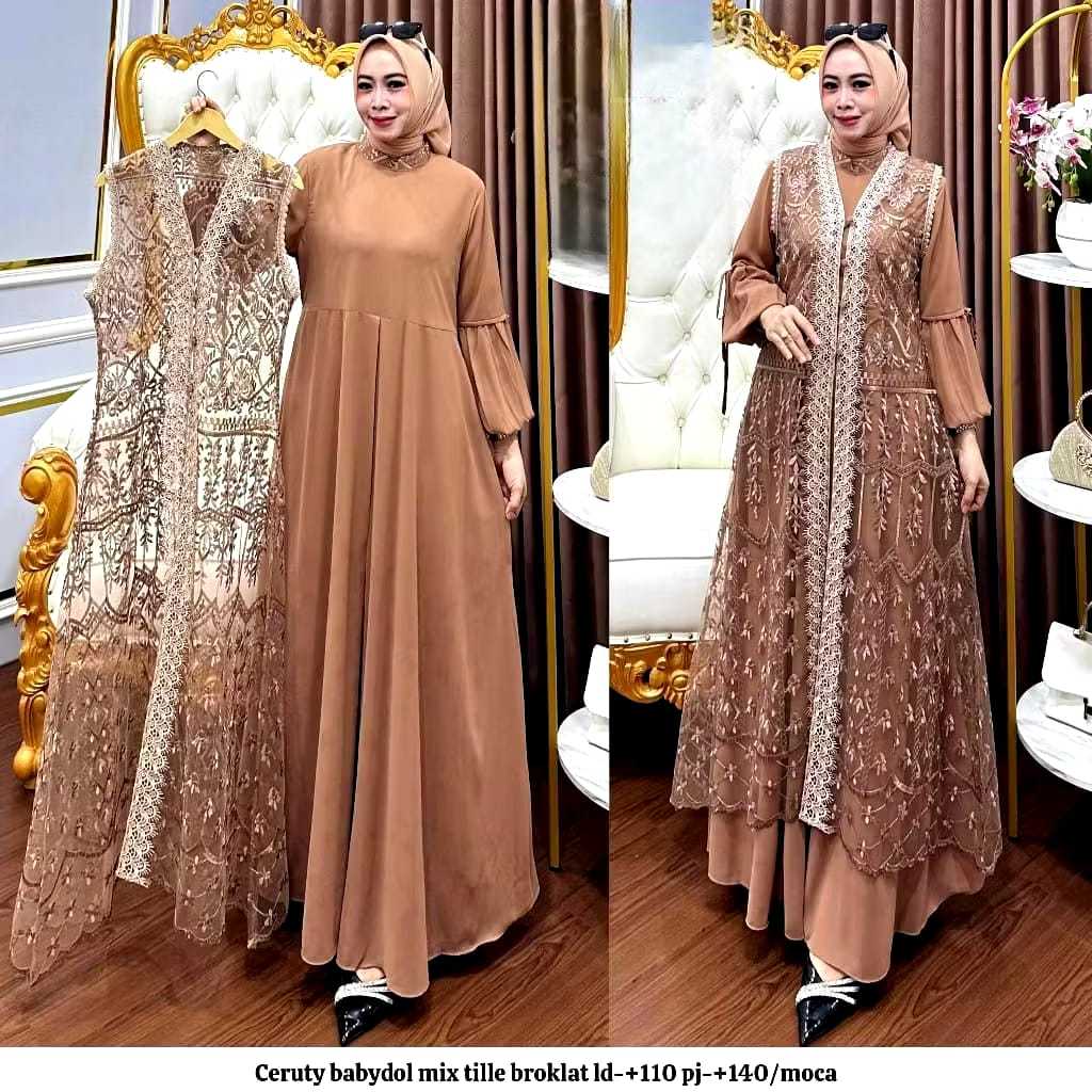 COD Naura Dress Set Outer Jumbo M L XL XXL XXXL XXXXL LD 100-140cm // Gamis Ceruty Babydoll Mx Bruka