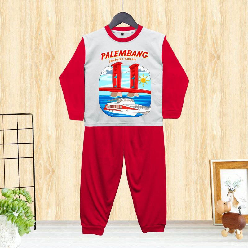 KAOS SETELAN PANJANG ANAK ANAK MOTIF JEMBATAN AMPERA PALEMBANG SABLON DTF