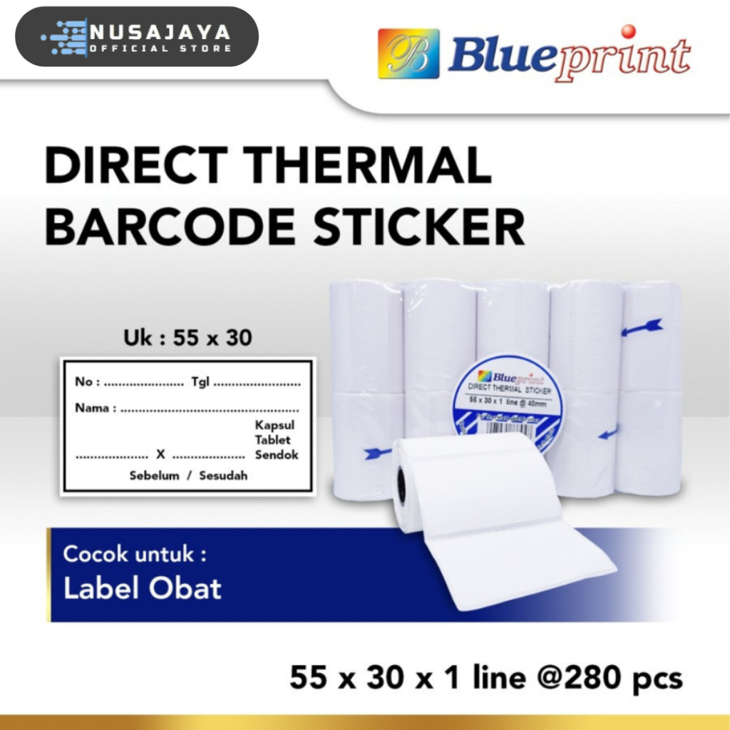 

Label Stiker BLUEPRINT 55x30 @40mm isi 280 Pcs Stiker Barcode