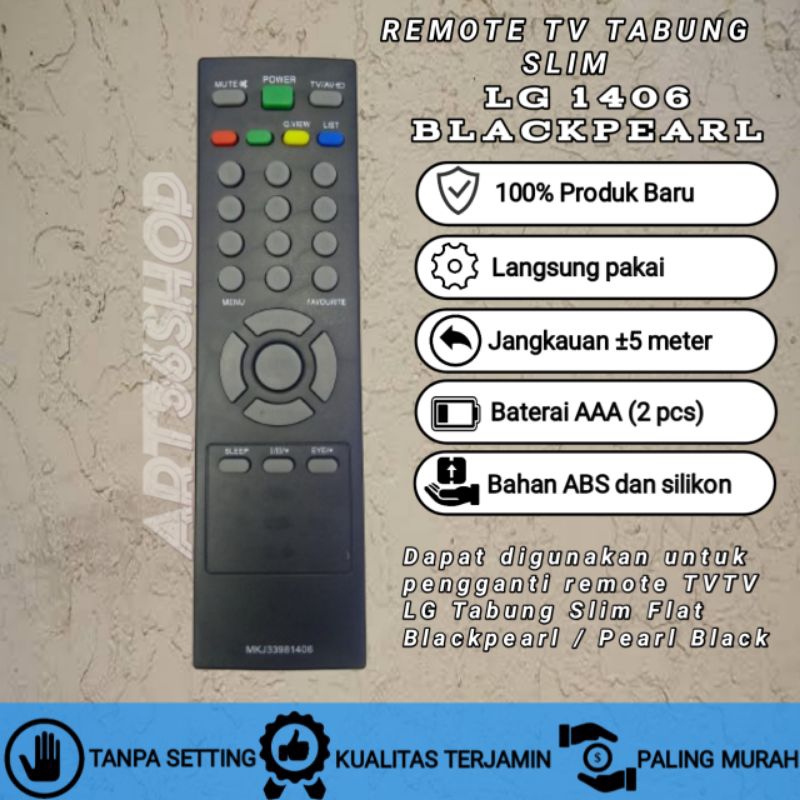 REMOT REMOTE TV PEARL BLACK SLIM FLAT MKJ33981406/TV TABUNG LG SLIM 1406