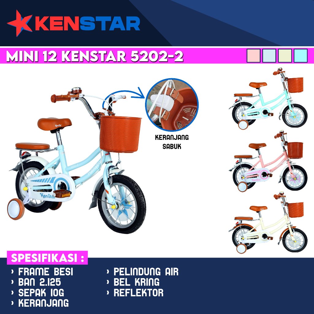 sepeda mini anak cewek ukuran 12 hunter kenstar 5202-2