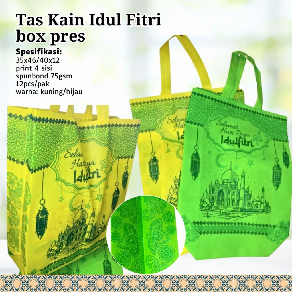 

TAS KAIN IDUL FITRI/TAS KAIN HAMPER IDUL FITRI/ TAS HAMPER/ TAS SPUNBOUND IDUL FITRI/ TAS KAIN SELAMAT HARI RAYA/ TAS SPUNBOND/ Goodie Bag Idul Fitri Besar Murah Berkualitas/ TAS HAMPERS EID MUBARAK/TAS KAIN LIPAT SAMPING 35x46 Besar