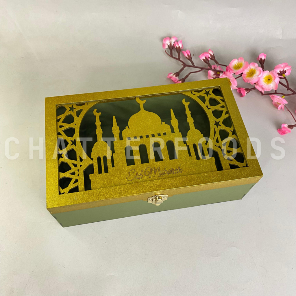 

Hardtop MDF Lebaran Isi 3 Toples 350gr/ Box MDF Cookies Ukiran Masjid