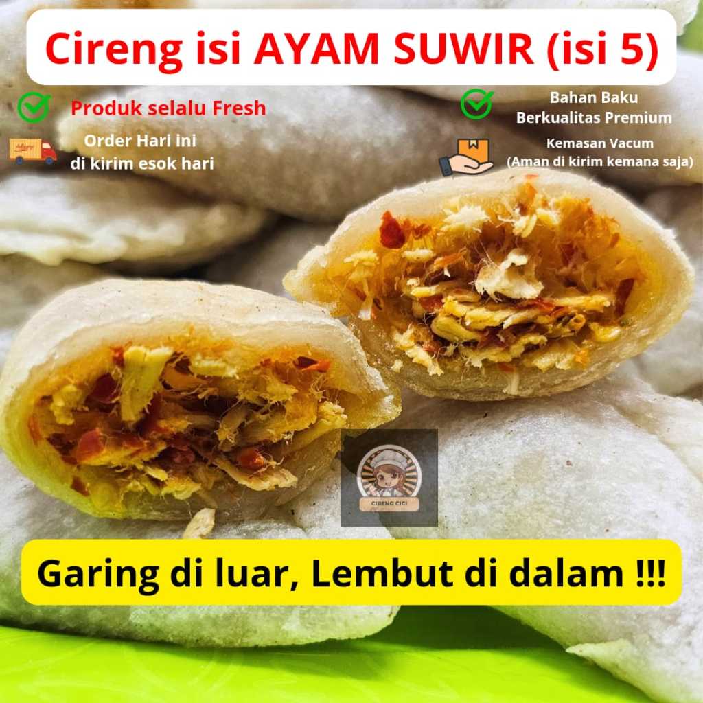 

Cireng Isi (isi 5) khas Bandung Ayam Suwir Premium Kemasan Vakum