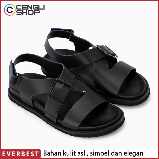 SANDAL KULIT EVERBEST PRIA ORIGINAL SENDAL SLINGBACK BRANDED ASLI ORI TERBARU HITAM BLACK EM35