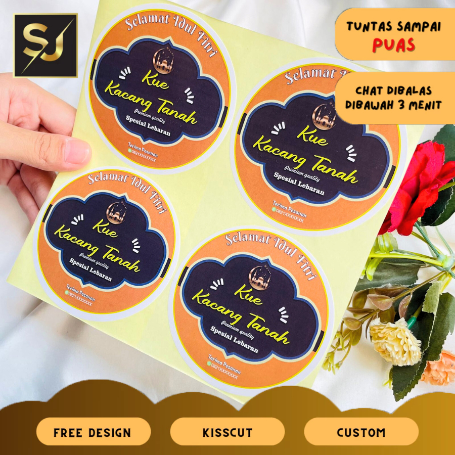 

5-8 Sangjaya Sticker Label Toples Kue Edisi Cookies Lebaran Stiker Free Desain Custom Nama Uk.Sedang