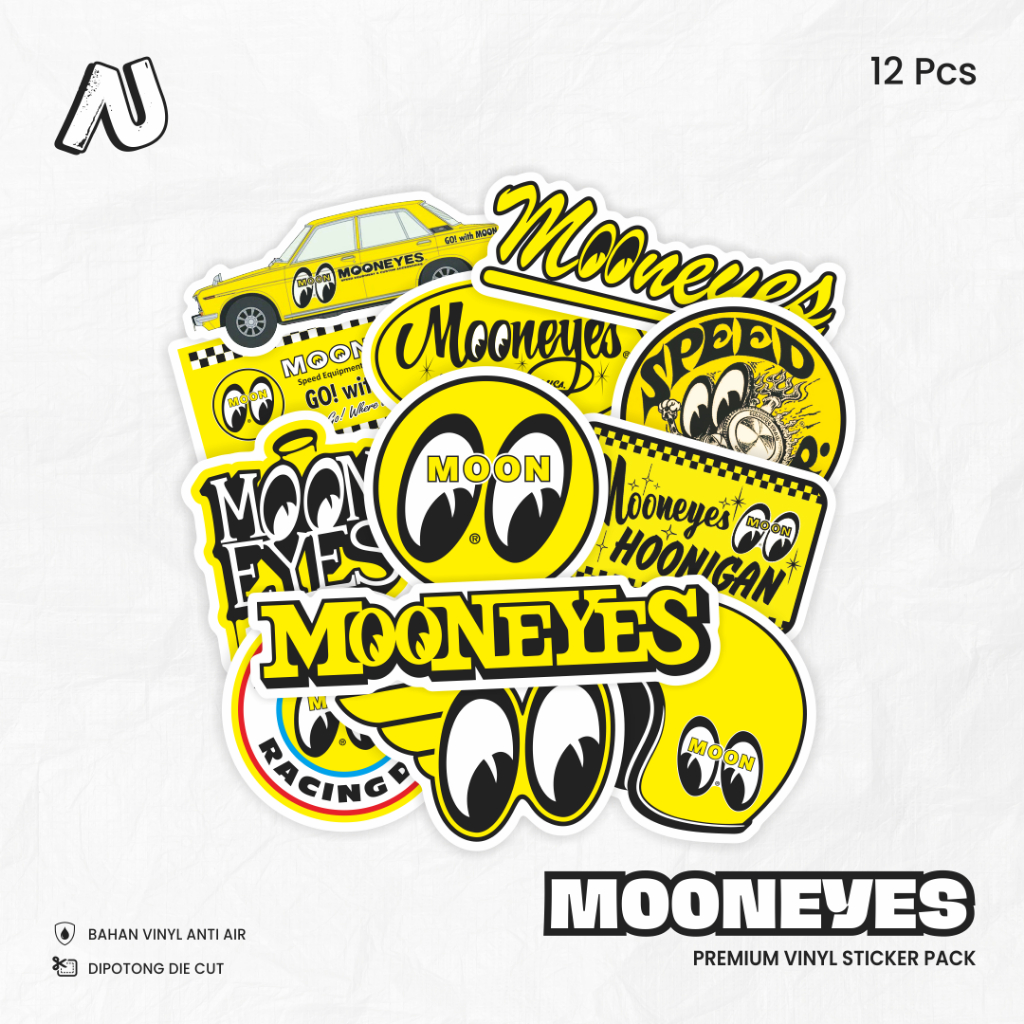 

Sticker Pack Mooneyes Stiker Retro JDM Aesthetic Vinyl Waterproof Laptop HP Motor Anti Air