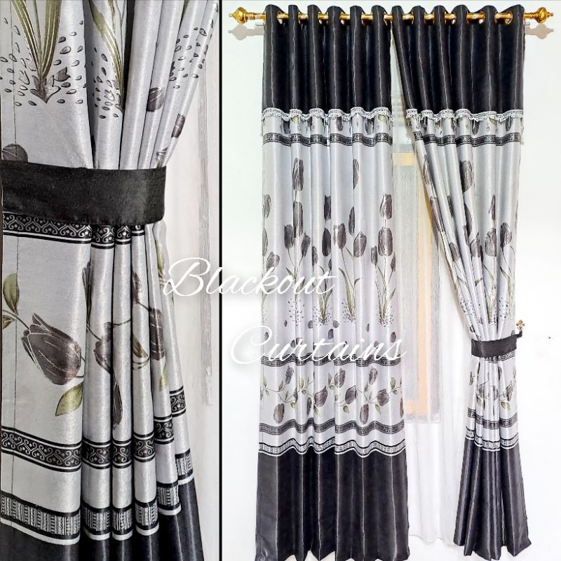 Gorden Blackout Import Motif Tulip Model Poni Tempel Abu Ungu
