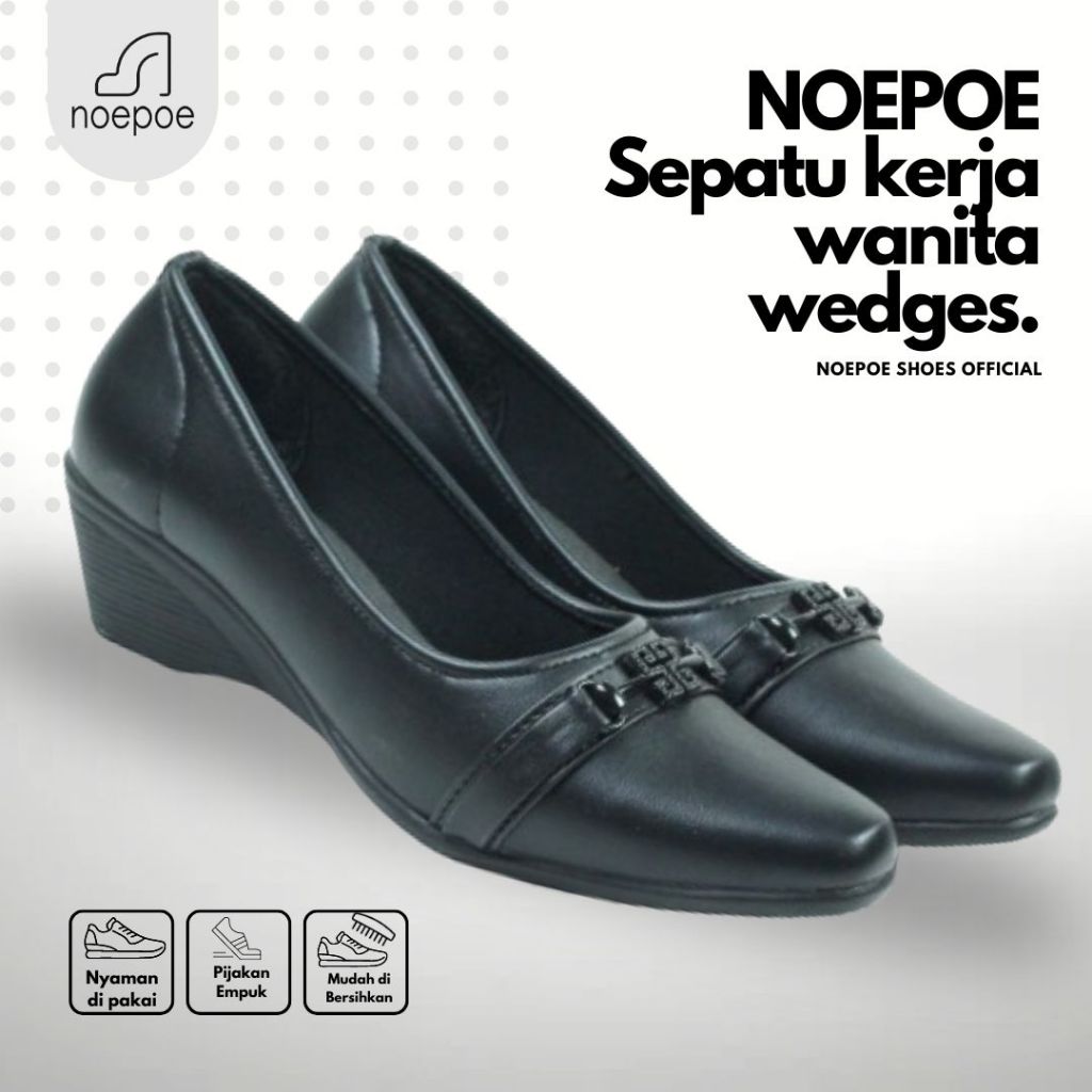 TERLARIS Sepatu Pantofel Wanita Wedges 5 Cm Hitam Kulit Sintetis Nyaman Dan Empuk Size 37-40 By