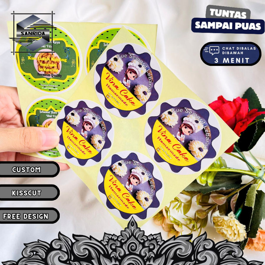 

2-4 Sanrida Cetak Print Sticker Kecil Bulat Tema Cookies Idul Fitri Stiker Chromo Kue Kering Lebaran