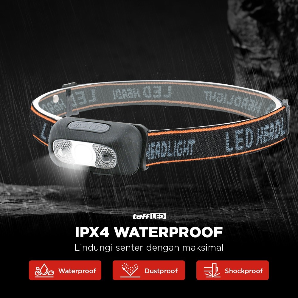 taff led ipx4 Senter Kepala Headlamp Sensor LED Waterproof Rechargeable IPX4 TaffLED  LG05 ipx4 wate