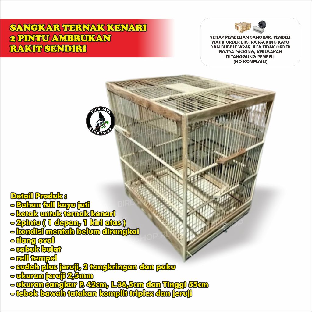 SANGKAR TERNAK KENARI 2 PINTU BAHAN KAYU JATI AMBRUKAN RAKIT SENDIRI KANDANG KOTAK BREEDING KENARI