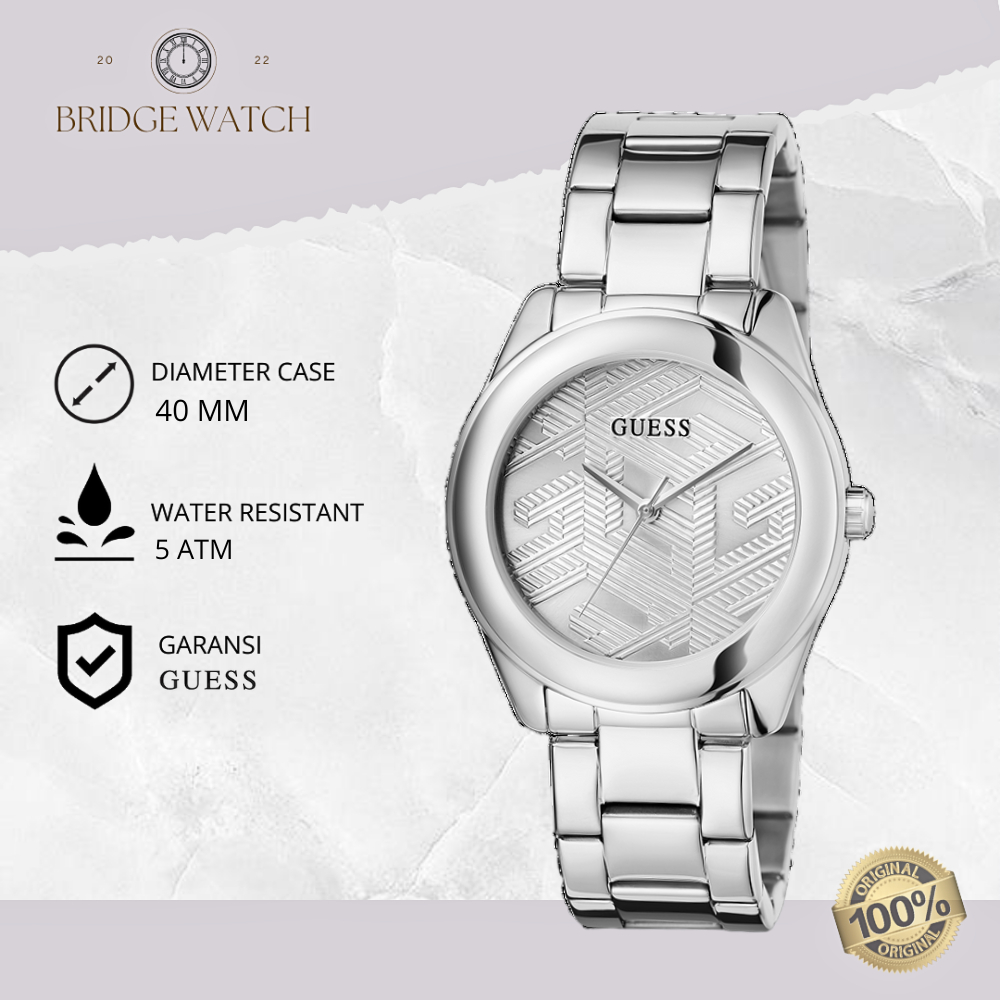 Jam Tangan Wanita Guess GW0606L1 Ladies Silver Tone Stainless Steel Strap Rantai Mewah Elegant Origi