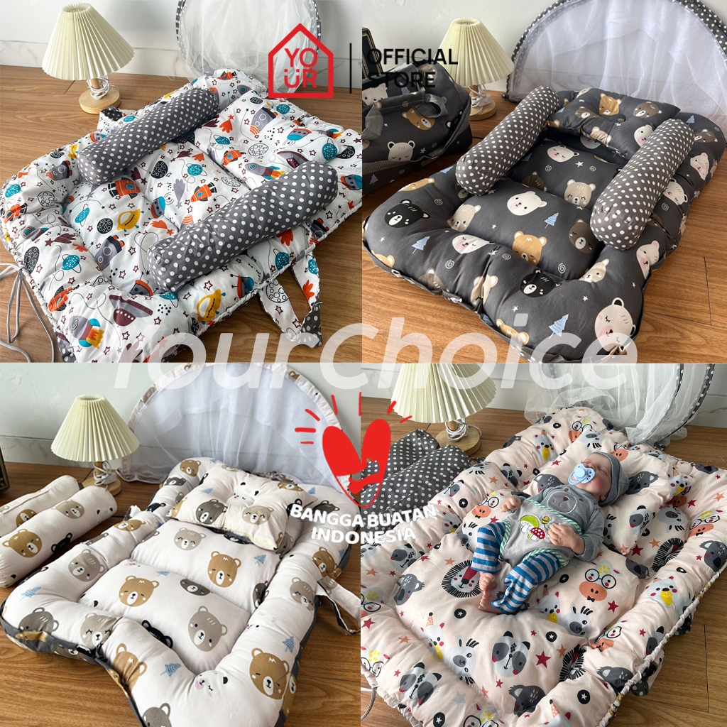 Kasur Bayi FREE Bantal Guling Kelambu 2 Motif Bolak Balik / KASUR BABY NEST PREMIUM DENGAN KELAMBU