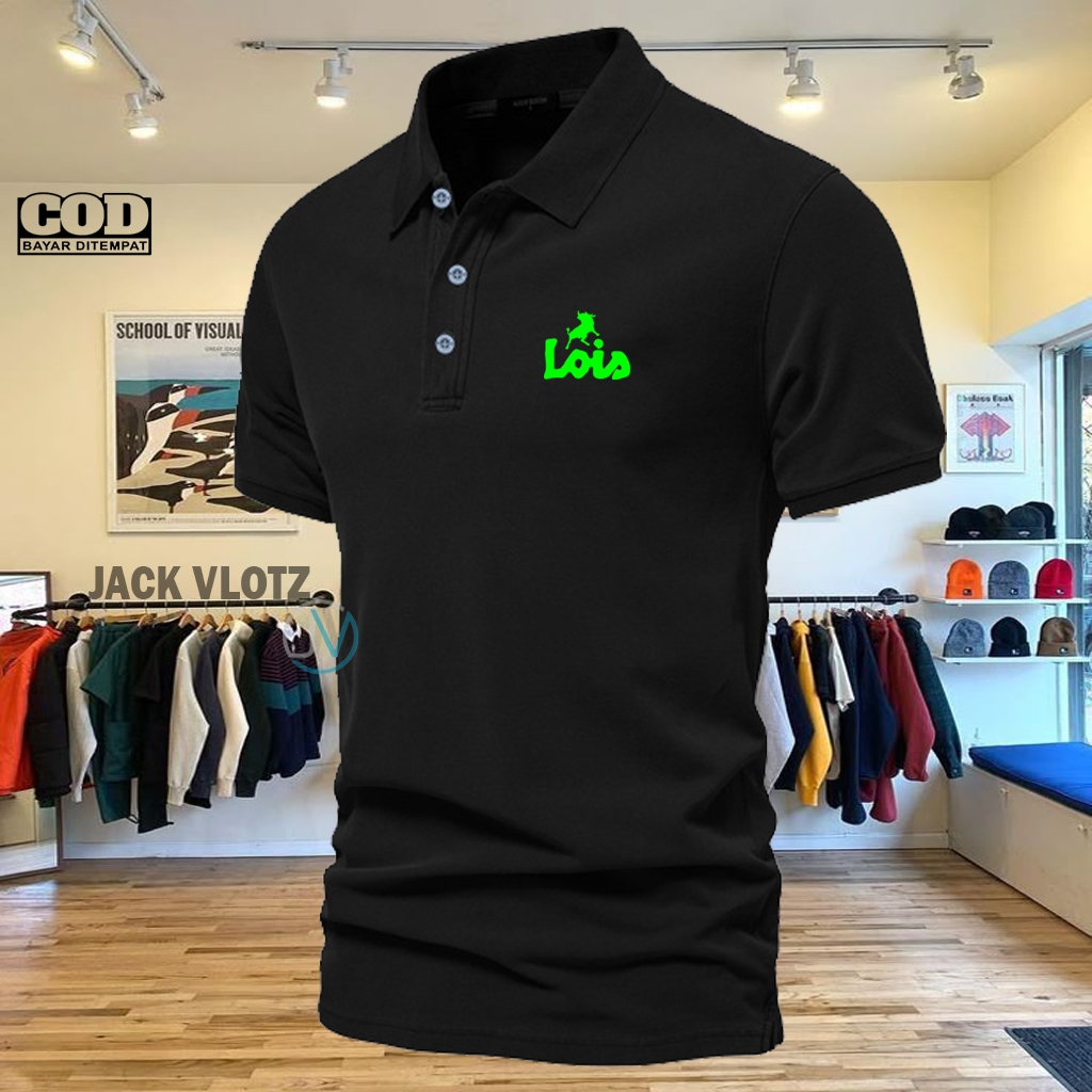 COD T-shrit POLO kerah Lois Text Neon Kaos Kerah Dewasa Shirt / Kaos Wangki Pria Polo Unisex