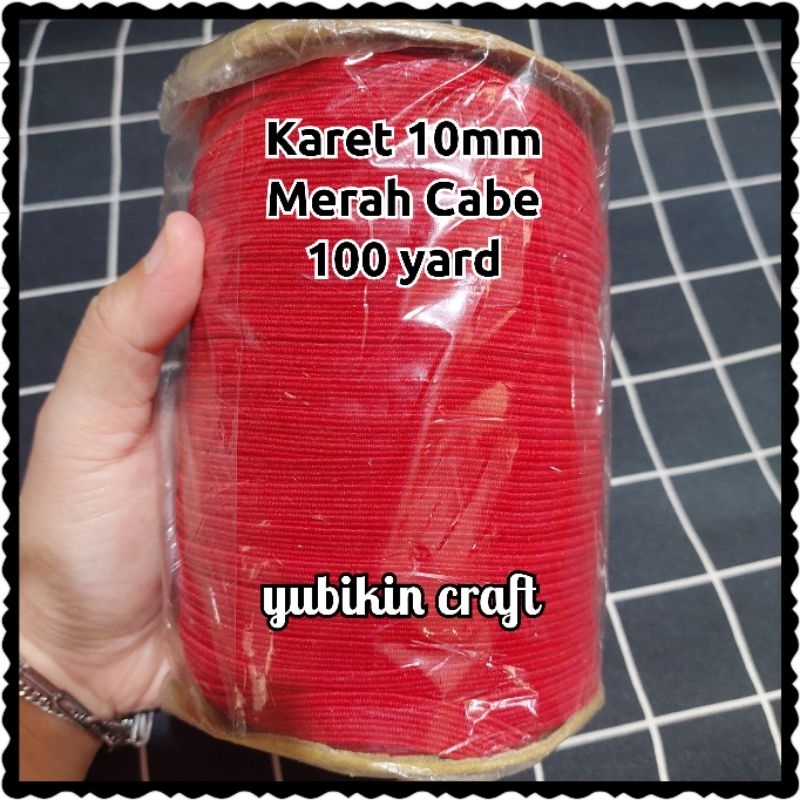 

100 Yard Pita Karet 1cm (10mm) Merah Cabe Elastic